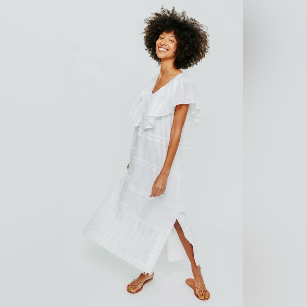 Mirth Capri Dress in White Fringe